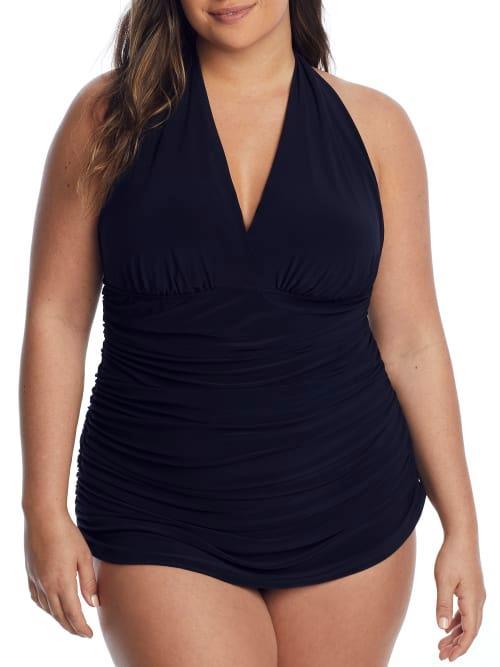 Womens Plus Yvonne Ruched V-Neck Swimdress Product Image