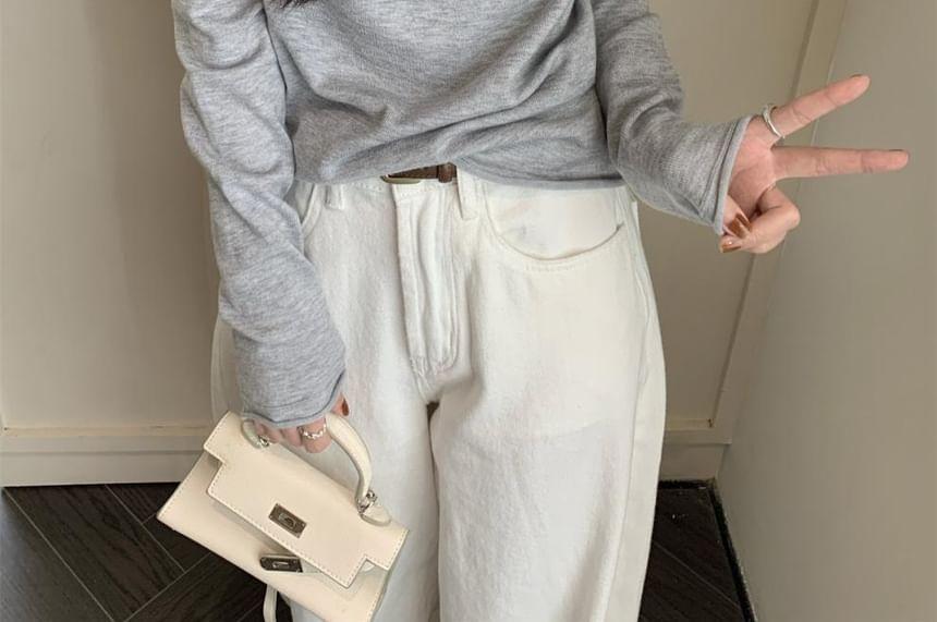 Long-Sleeve Cowl Neck Plain Tee Product Image