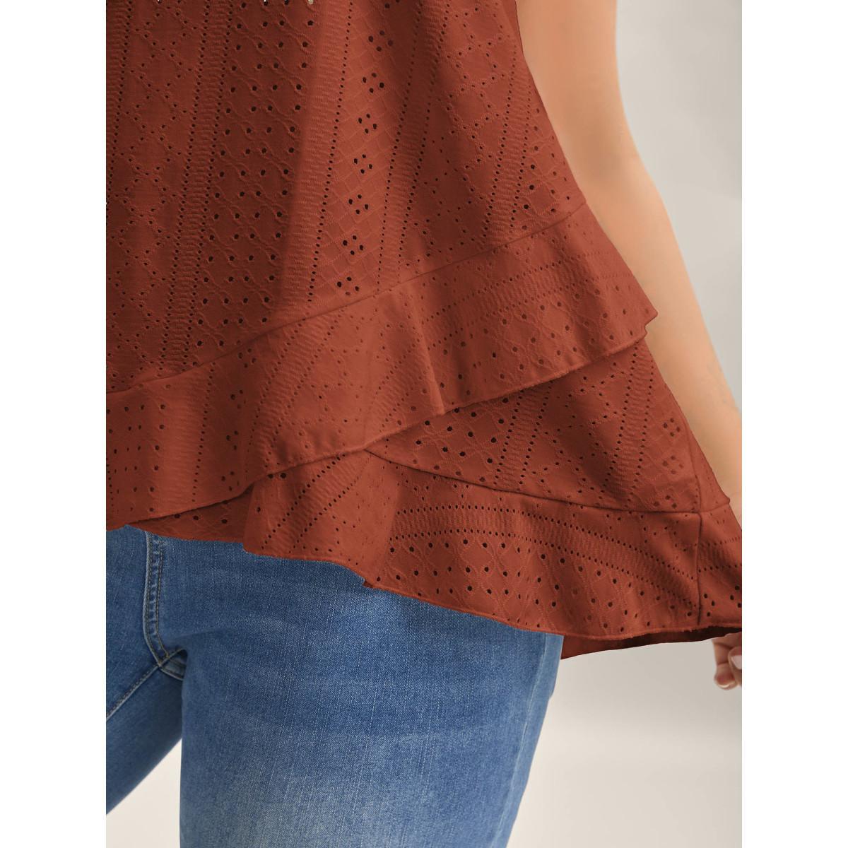 Plus Size Textured Knit Overlap Hem Tank Top Women Browncoffeecolor Overlapping Round Neck Everyday-Casual Tank Tops Camis BloomChic 22-24/3X Product Image