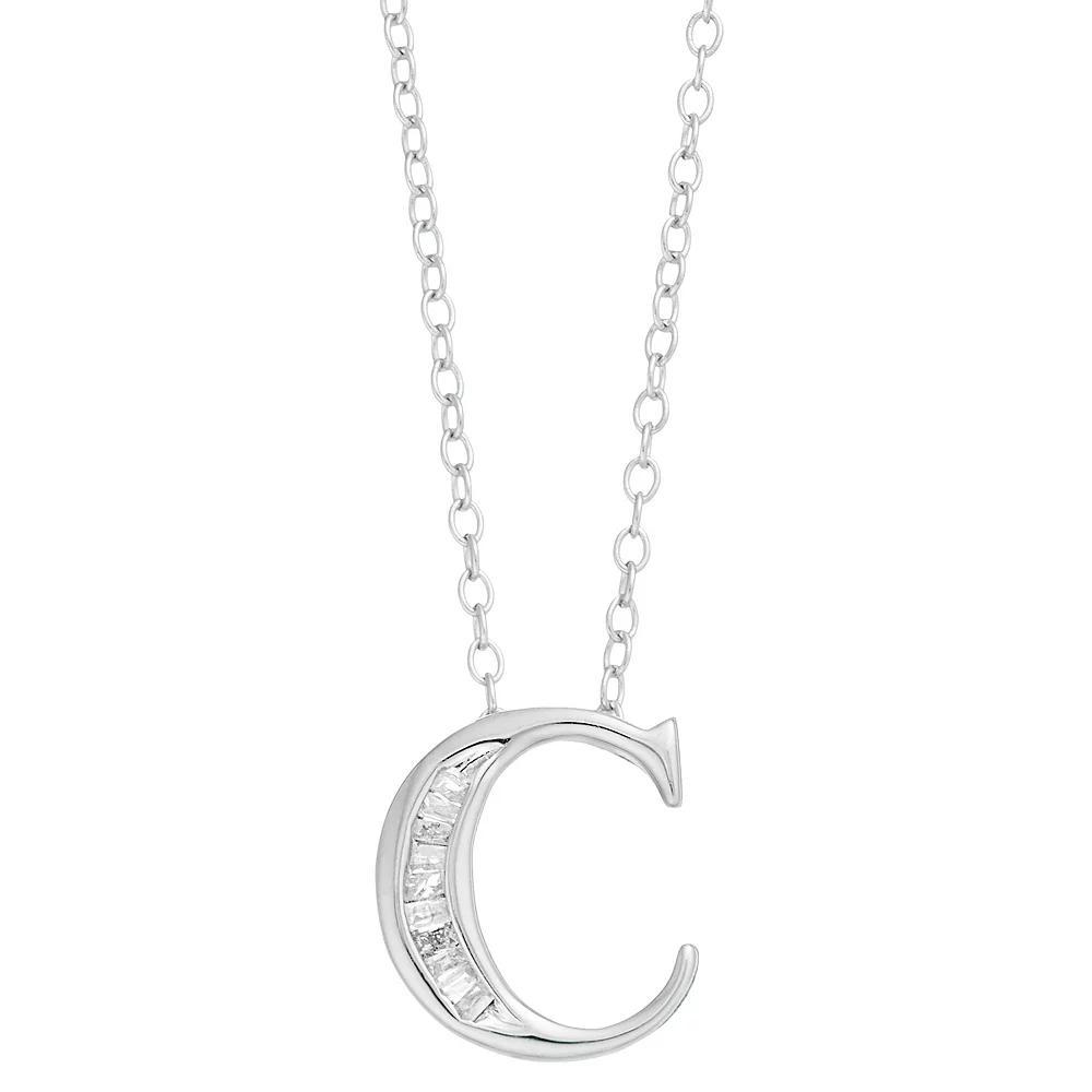 Sterling Silver Baguette Diamond Initial Pendant Necklace, Women's, Size: 18" Product Image