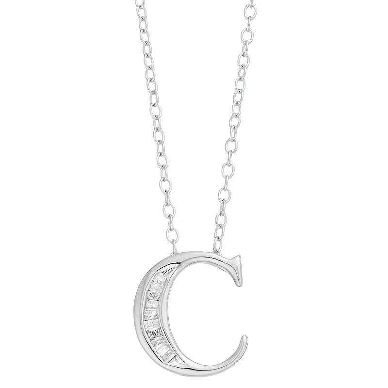Sterling Silver Baguette Diamond Initial Pendant Necklace, Women's, Size: 18" Product Image