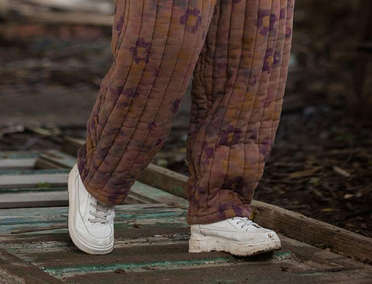 Elastic Waist Floral Print Baggy Pants Product Image