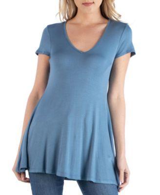 24seven Comfort Apparel Womens Short Sleeve Loose Fit Tunic Top with V-Neck Product Image
