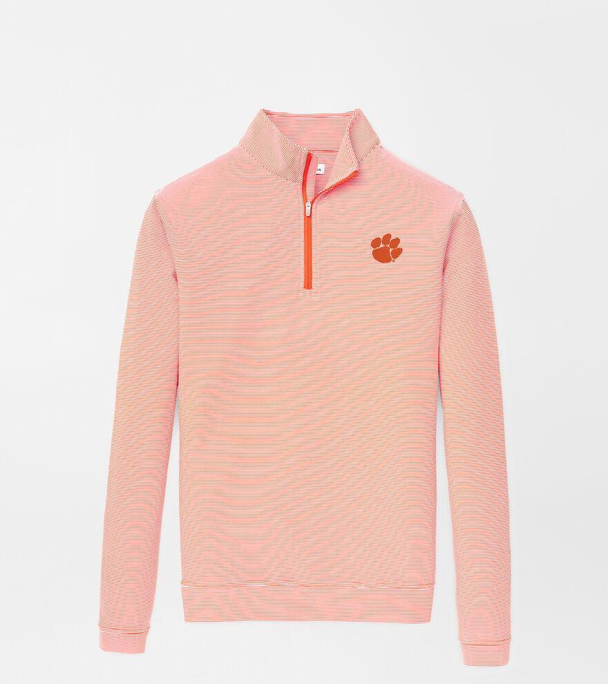 Peter Millar Mens Clemson Perth Sugar Stripe Performance Quarter-Zip | Color: Orange / White | Size: S Product Image