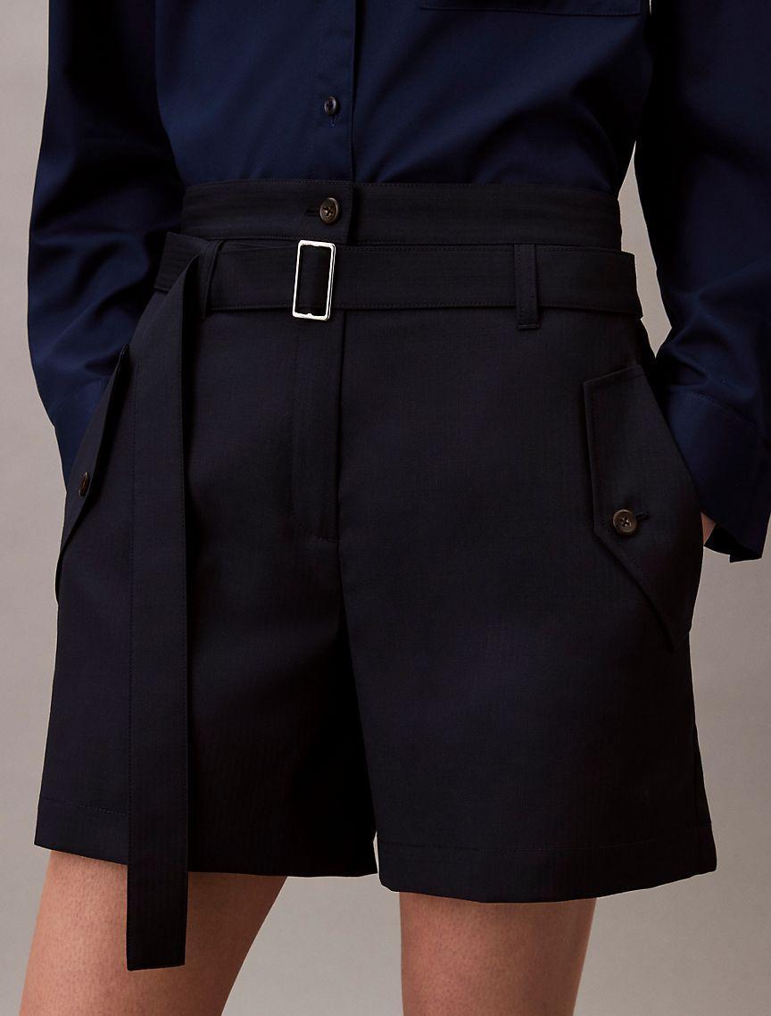 Wool Blend Herringbone Utility Shorts  Product Image