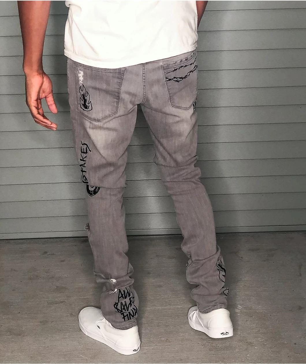 Ninth Hall Rogue Tapered Printed Smoke Skinny Jeans Product Image