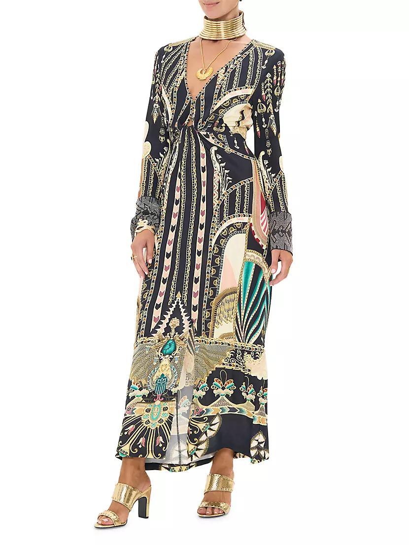 Printed Jersey Long-Sleeve Maxi Dress Product Image