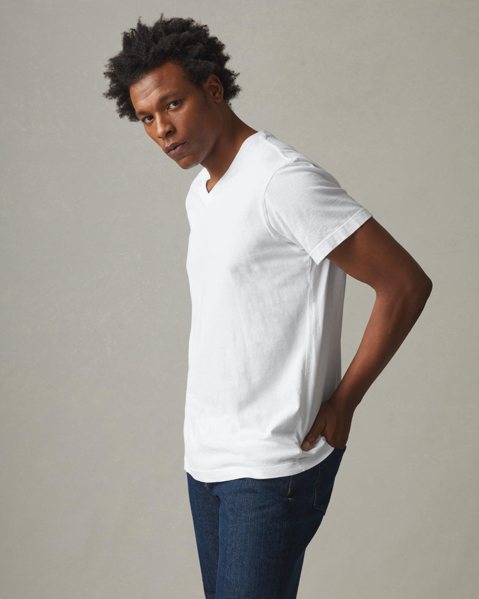 Men's Classic Cotton V-Neck Tee - White Male Product Image
