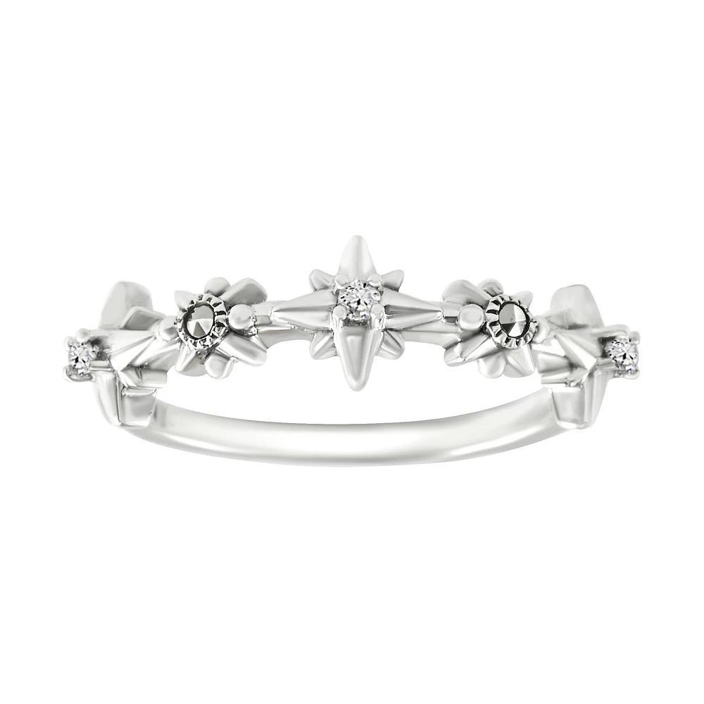 Lavish by TJM Sterling Silver Marcasite & Cubic Zirconia Trio Star Burst Ring, Women's, Size: 6 Product Image