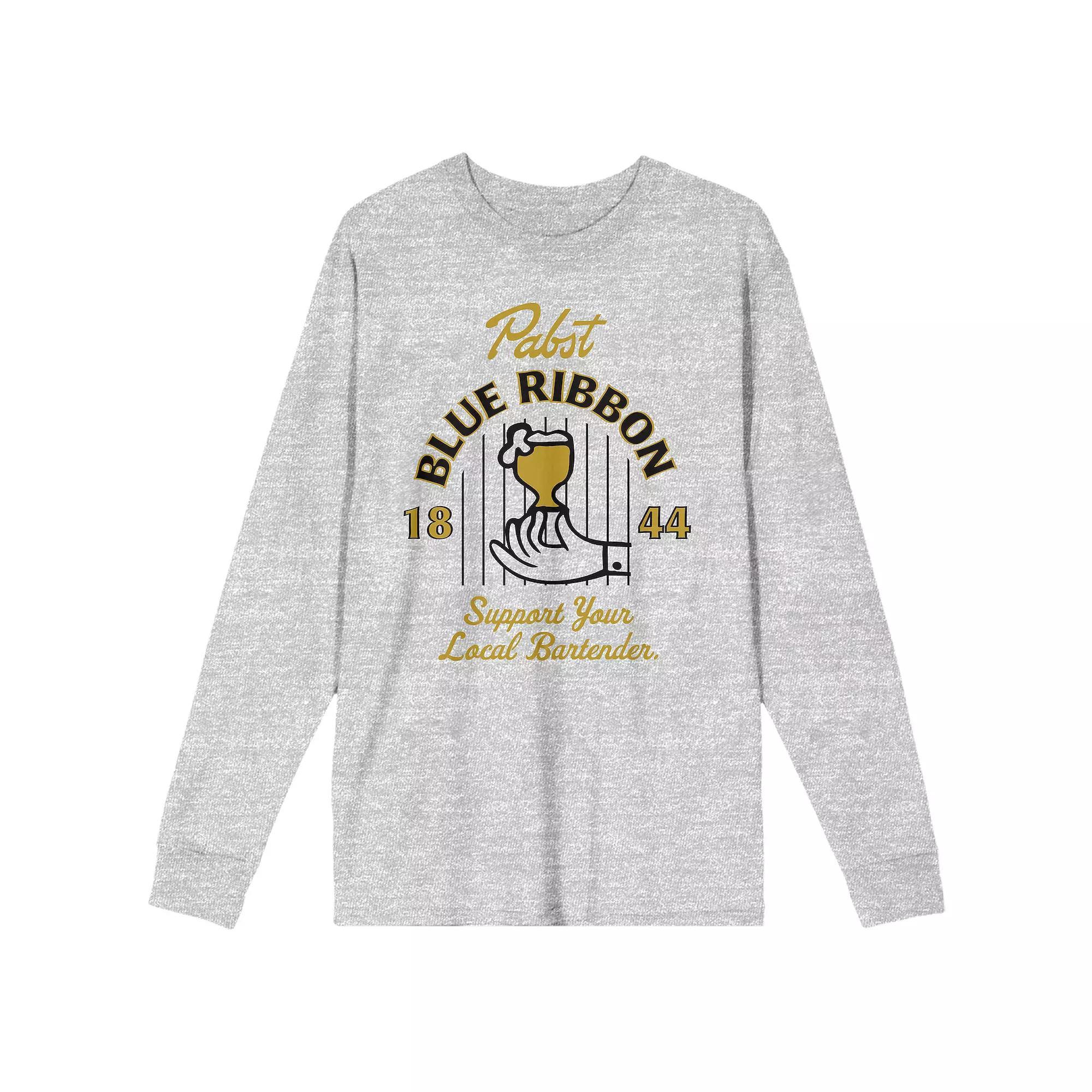 Men's Pabst Blue Ribbon Glass Long Sleeve Tee, Size: Large, Grey Product Image