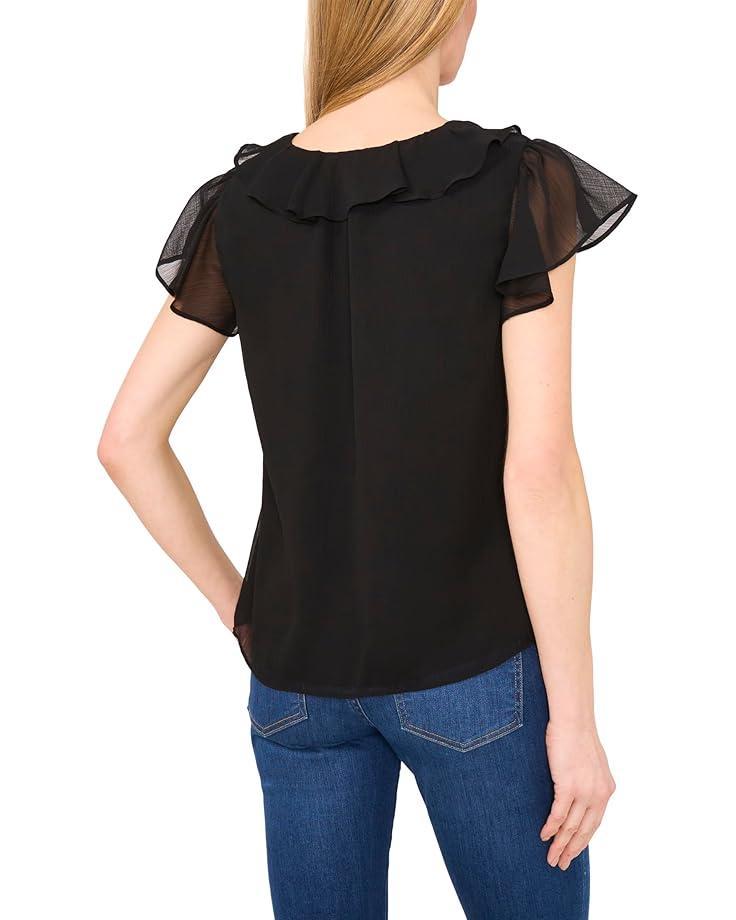 V-neck Shirred Neck Flutter Sleeve Blouse Product Image