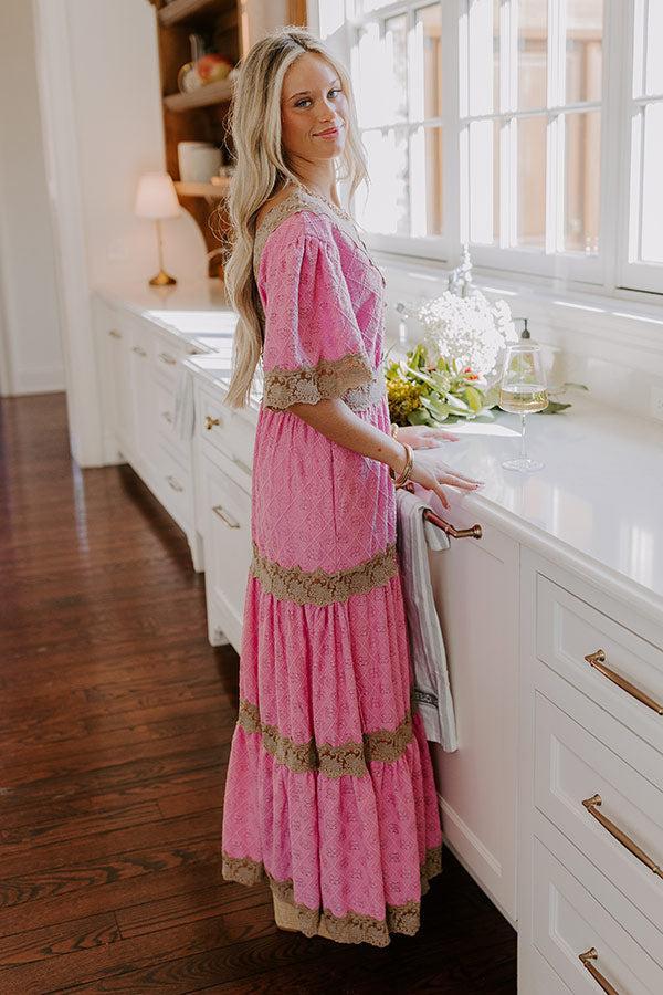 Key To My Heart Lace Maxi Dress in Pink Product Image