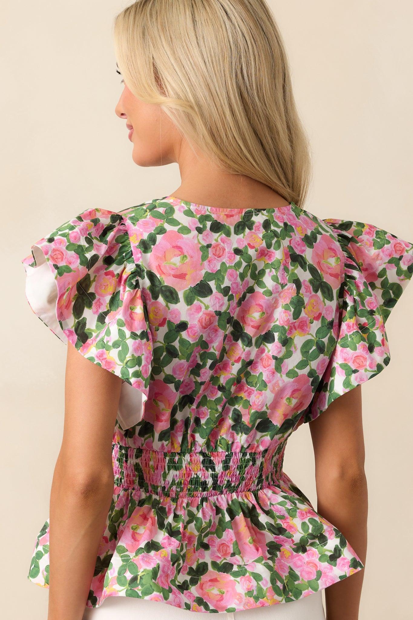 The Beauty Of Now Pink Floral Cotton Peplum Top Product Image