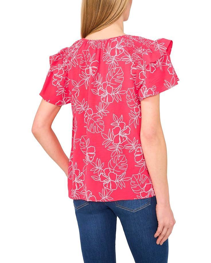 Women's CeCe Shoulder Smocking Ruffle Sleeve Tie Top Product Image