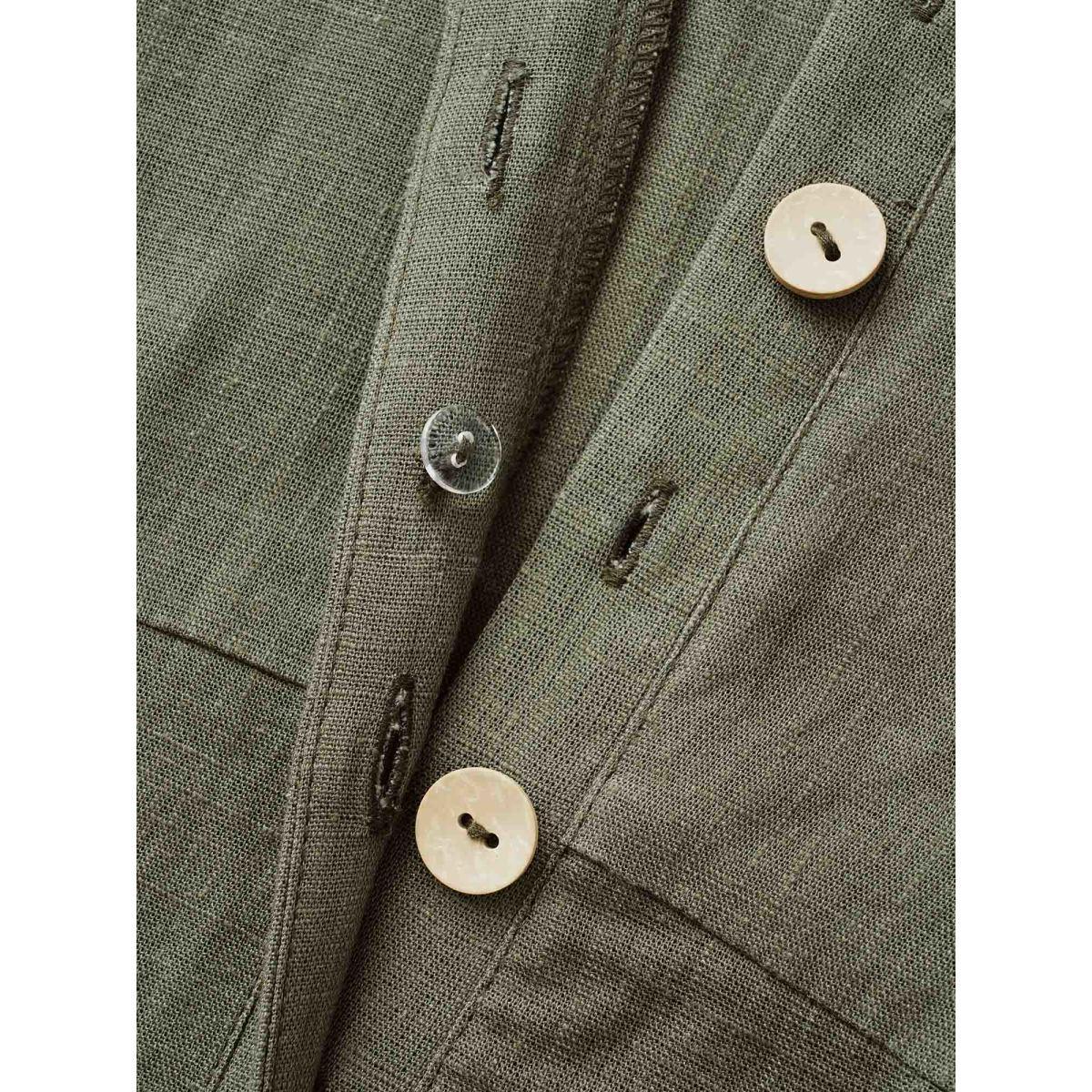 Plus Size Olive Cotton Linen Button Up Belted Jumpsuit Women Elegant Half Sleeve Flat collar with V-notch Everyday Loose Jumpsuits BloomChic 28/5X Product Image