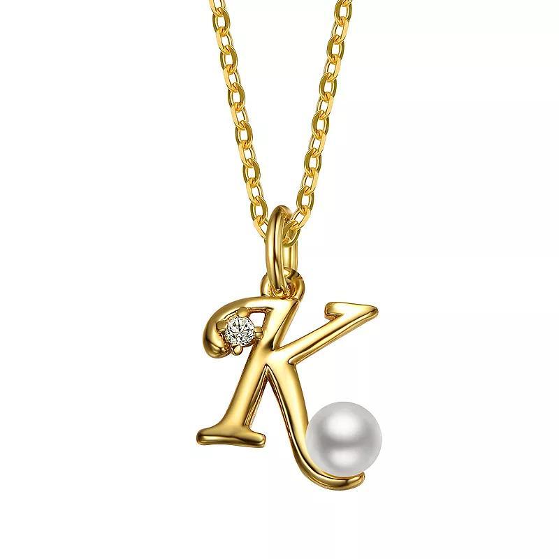14k Gold Plated Simulated Pearl Initial Pendant Necklace, Womens Product Image