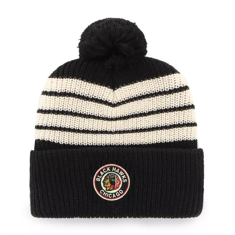 Men's '47  Black Chicago Blackhawks Old Time Hockey Barn Cuffed Knit Hat with Pom Product Image