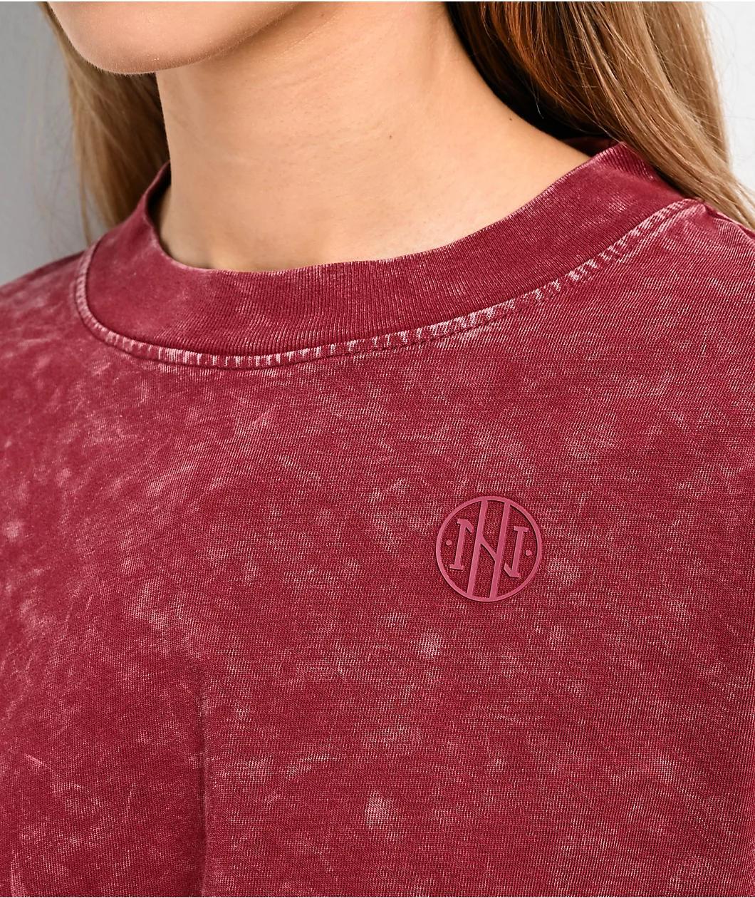 Ninth Hall Fundamentals Lonnie Red Mineral Wash Boxy Crop Long Sleeve T-Shirt Product Image