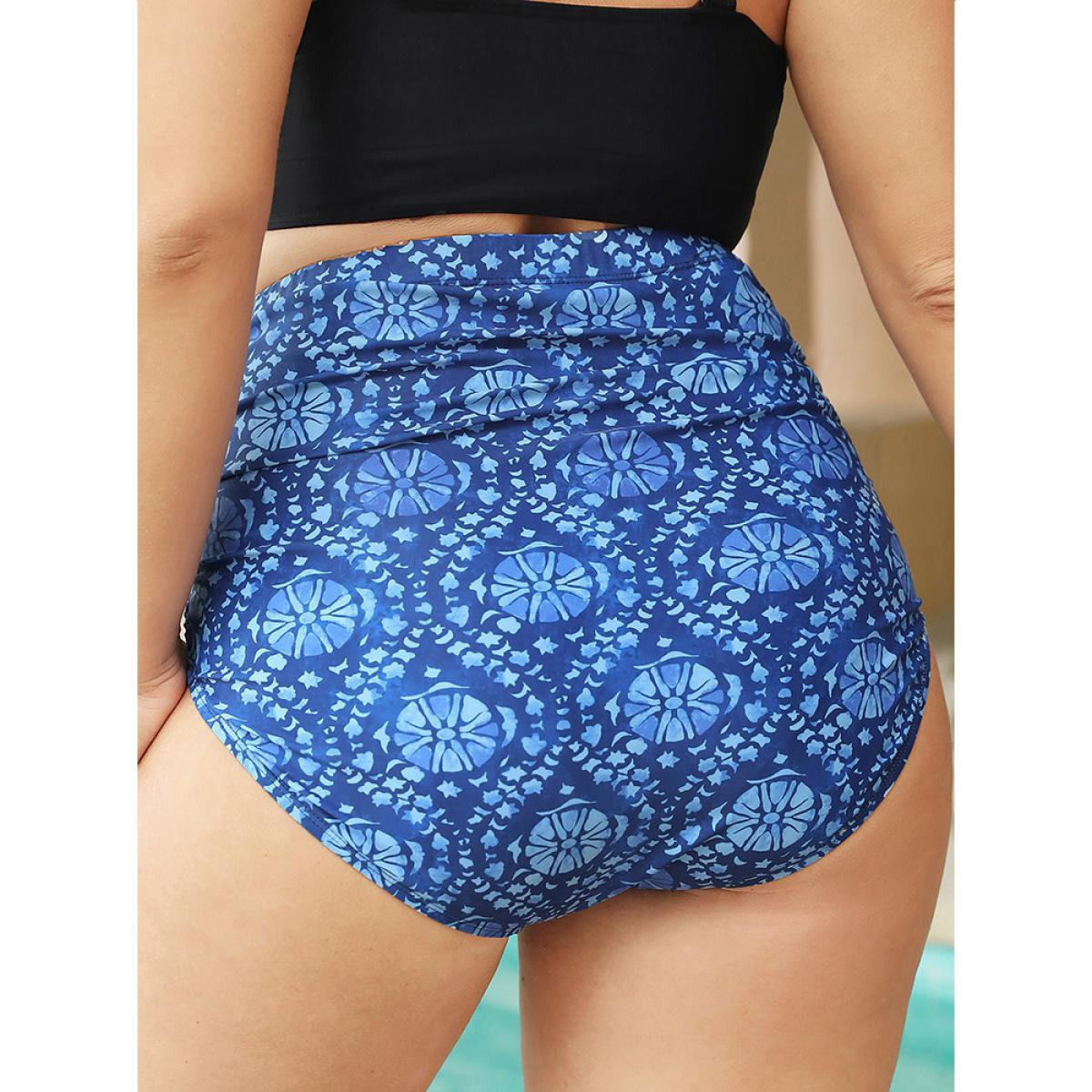 Plus Size Bandana Print Gathered Bikini Bottom Women's Swimwear Aegean Vacation Printed High stretch Skinny High Rise Curve Swim Bottoms BloomChic 18-20/2X Product Image