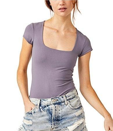 Free People Square Neck Cap Sleeve Knit Bodysuit Product Image