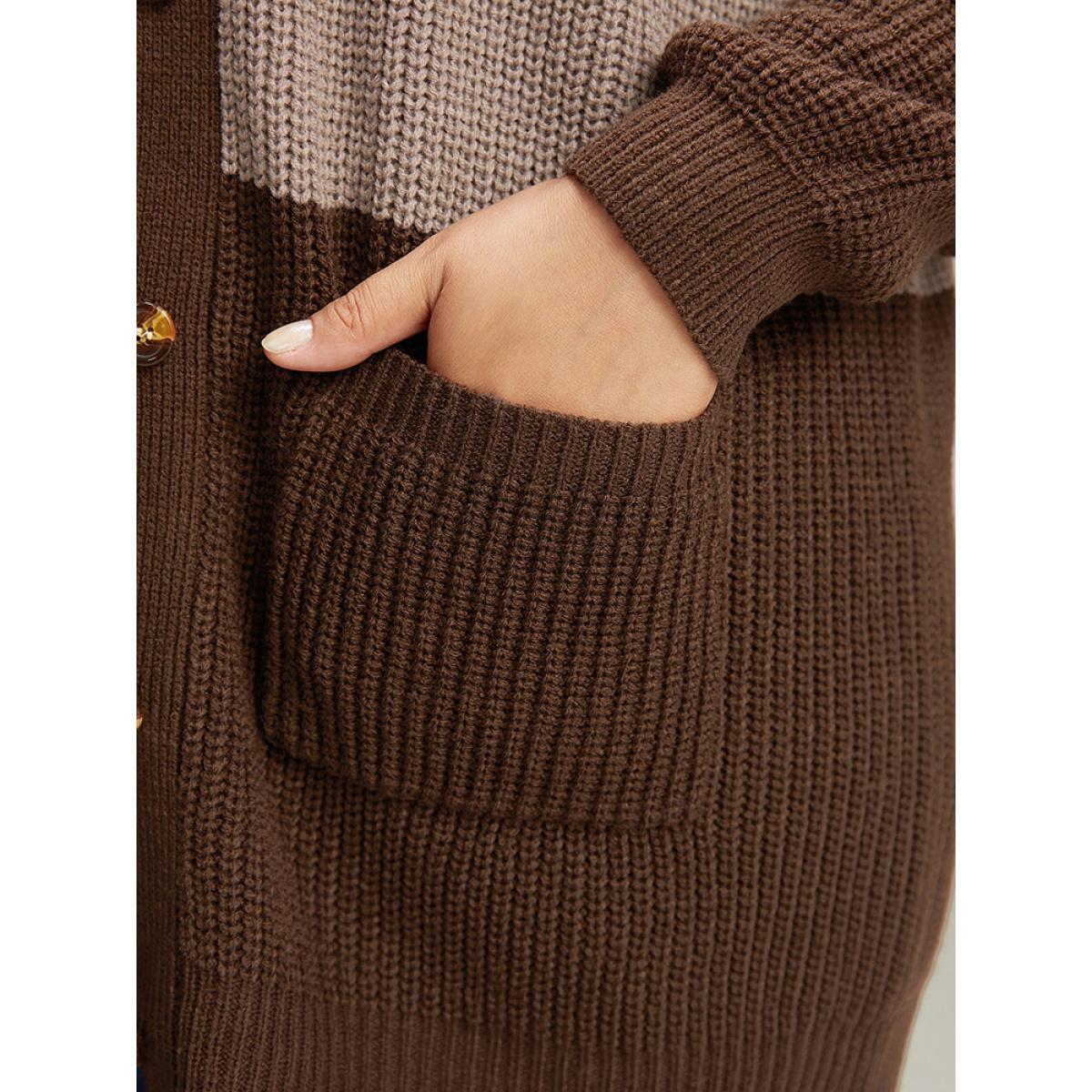 Plus Size Striped Colorblock Patched Pocket Cardigan Multicolor Women Casual Loose Long Sleeve Dailywear Cardigans BloomChic 28/5X Product Image