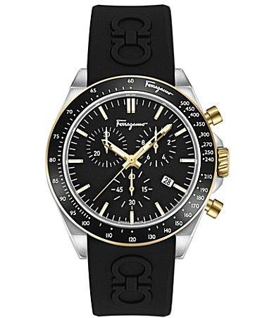Salvatore Ferragamo Mens Urban Quartz Chronograph Two Tone Black Silicone Strap Watch Product Image