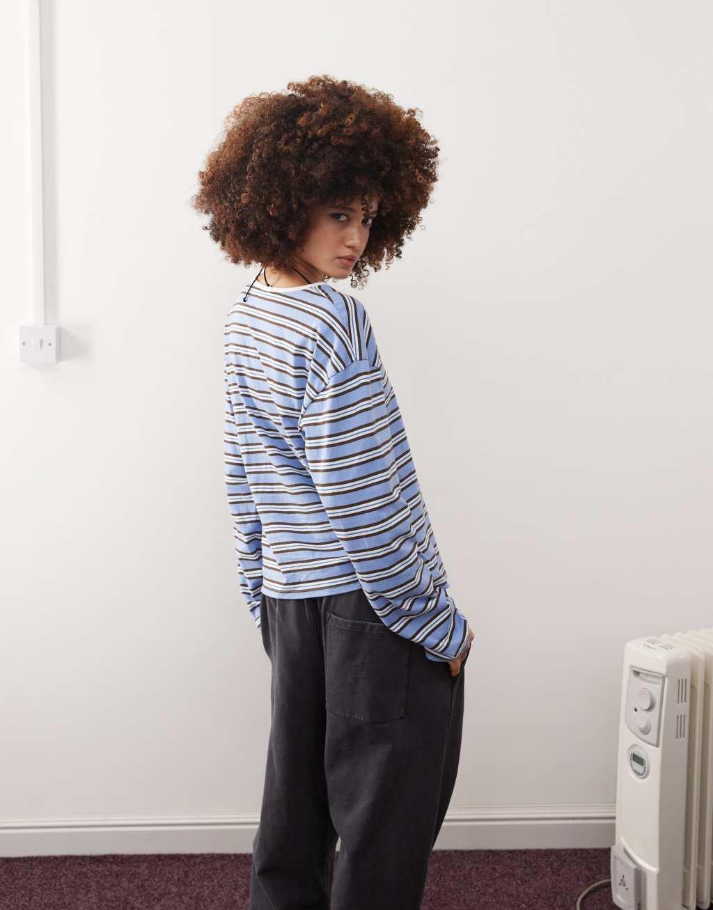 Monki long sleeved top in blue stripe Product Image