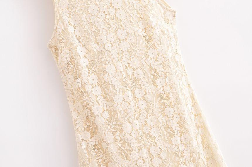 Sleeveless Floral Lace Maxi A-Line Dress Product Image