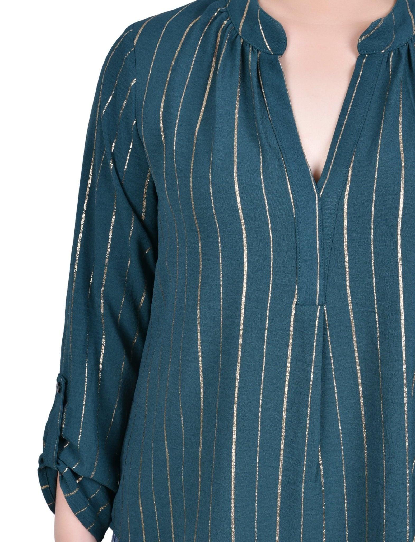Long Sleeve Foil Striped Blouse - Petite Product Image