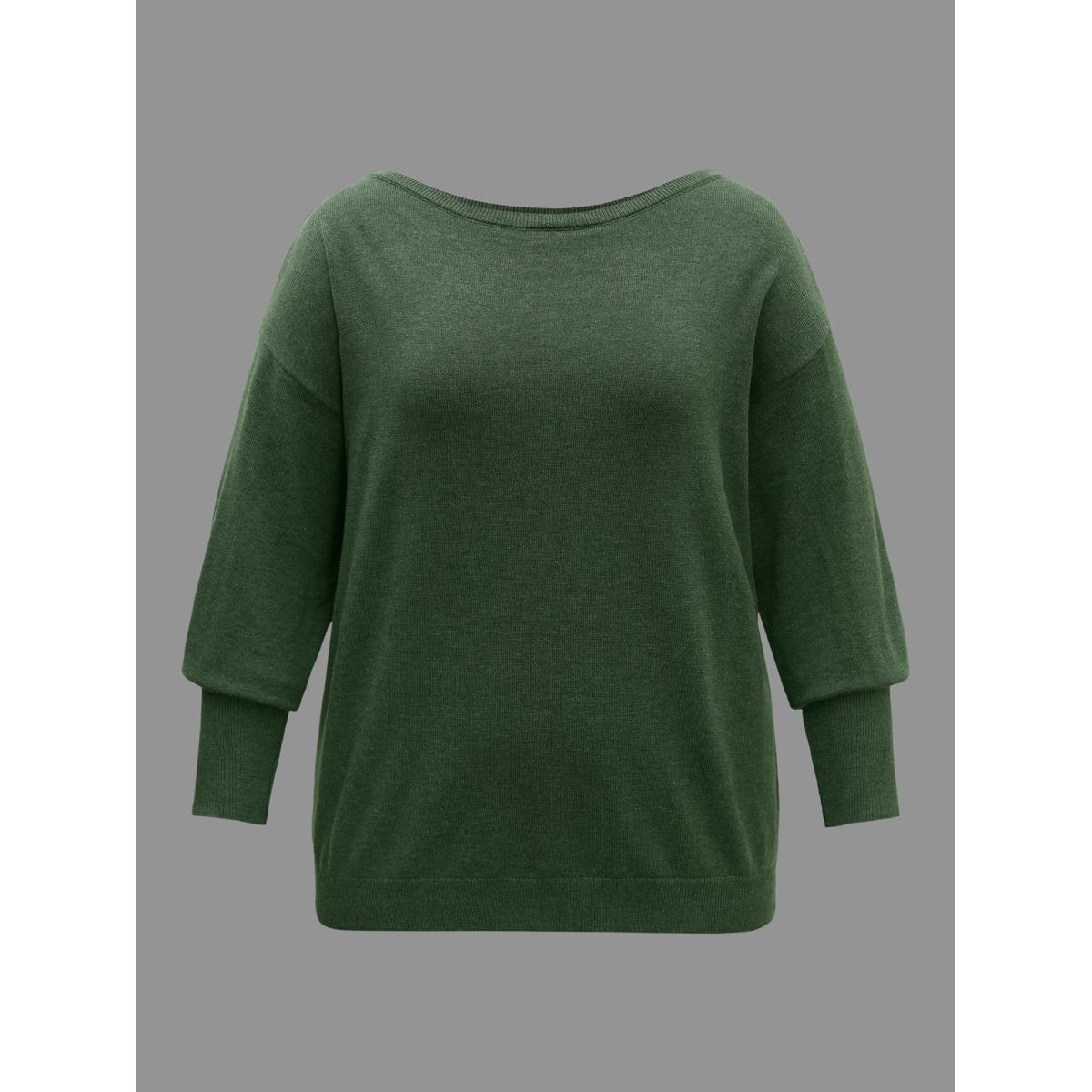 Plus Size Supersoft Essentials Boat Neck Drop Shoulder Pullover ArmyGreen Women Elegant Long Sleeve Boat Neck Everyday Pullovers BloomChic 18-20/2X Product Image
