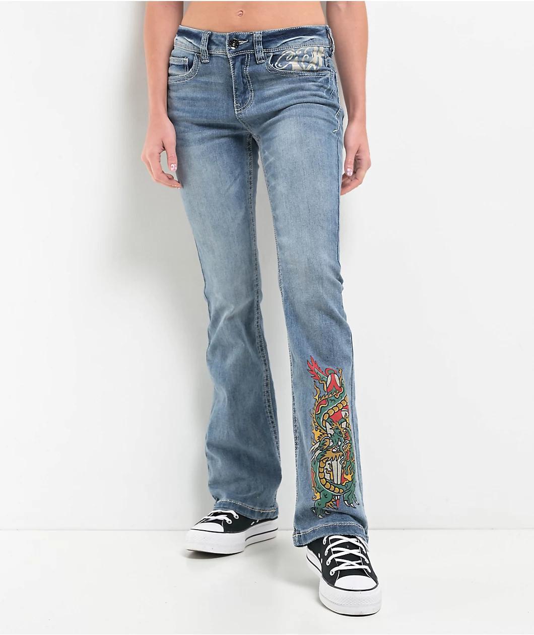 Ninth Hall Alyssia Printed Selfie Mid Rise Flare Jeans Product Image