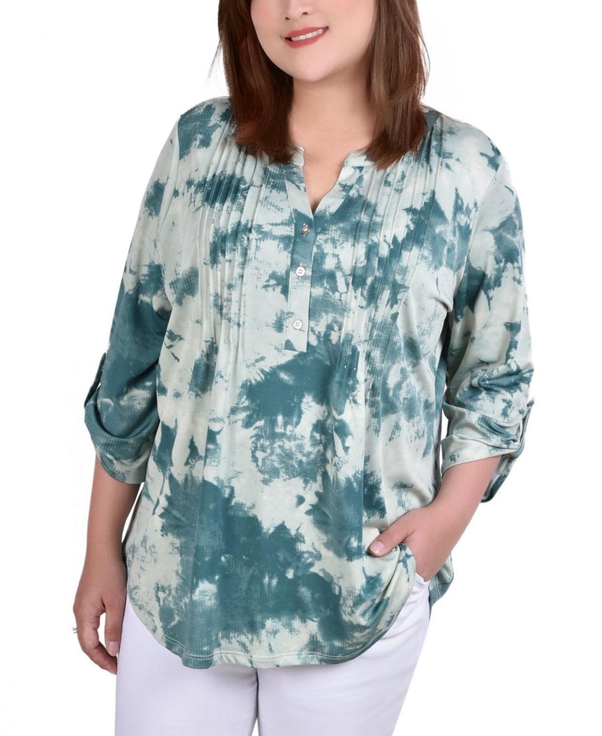 Ny Collection Plus Size Knit 3/4 Sleeve Roll Tab Top Product Image