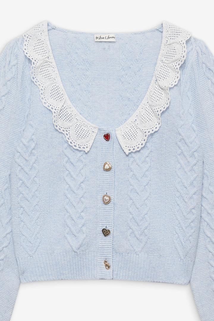 Cupid Cable Knit Cardigan — Blue Product Image