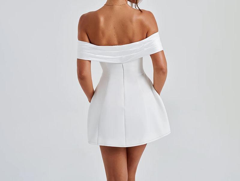 Off Shoulder Two Tone A-Line Mini Dress Product Image