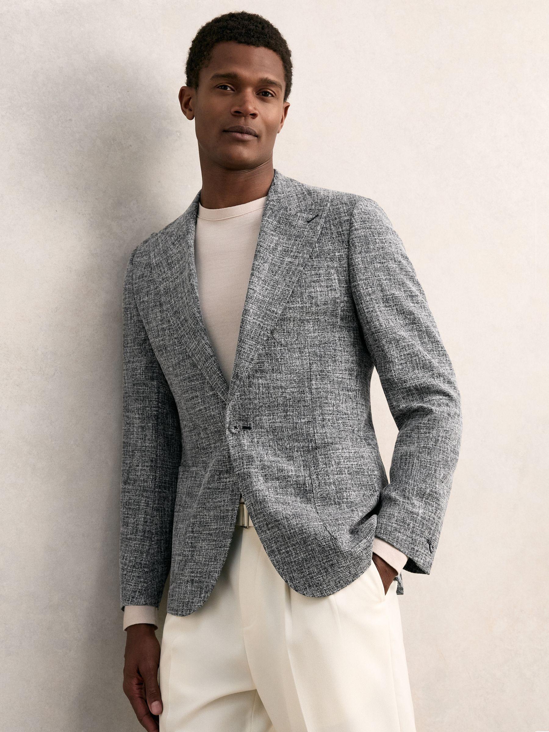 Single-Breasted Textured Mélange Blazer Slim-Fit in Navy Melange Product Image