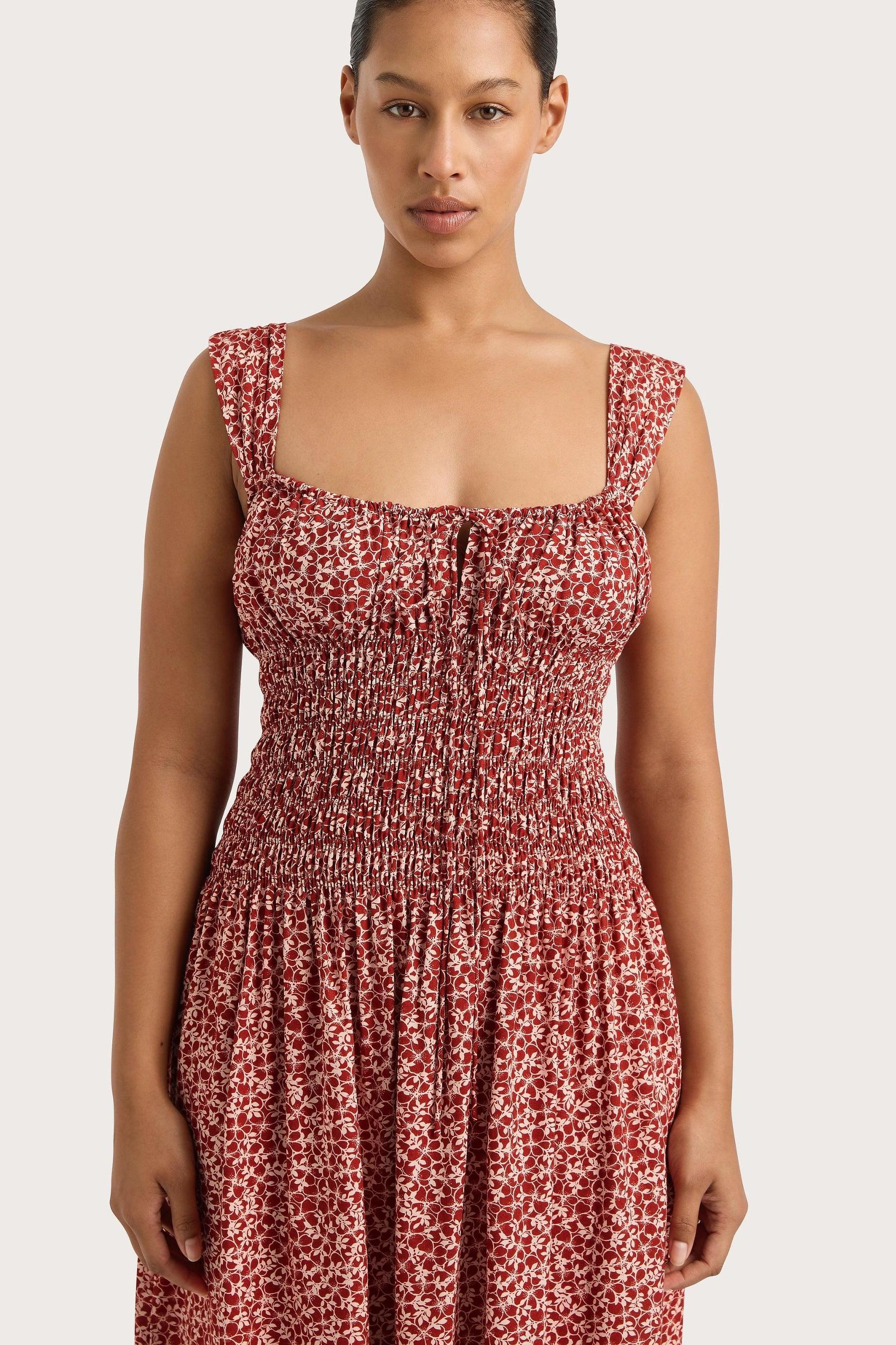 Yerres Midi Dress Peony Stamp Garnet Product Image