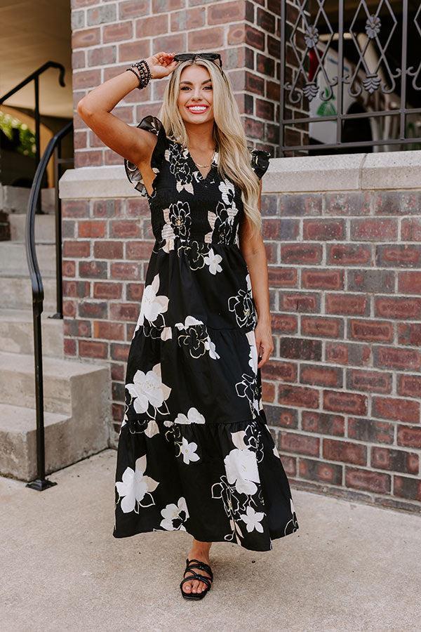 Gleaming Smile Smocked Midi in Black Product Image