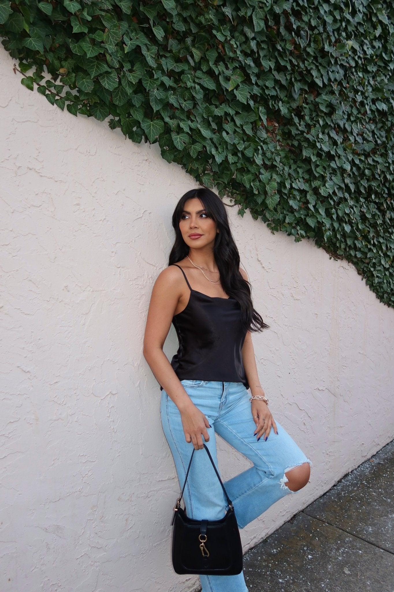 Muse By Magnolia Black Satin Cami Top - FINAL SALE Product Image