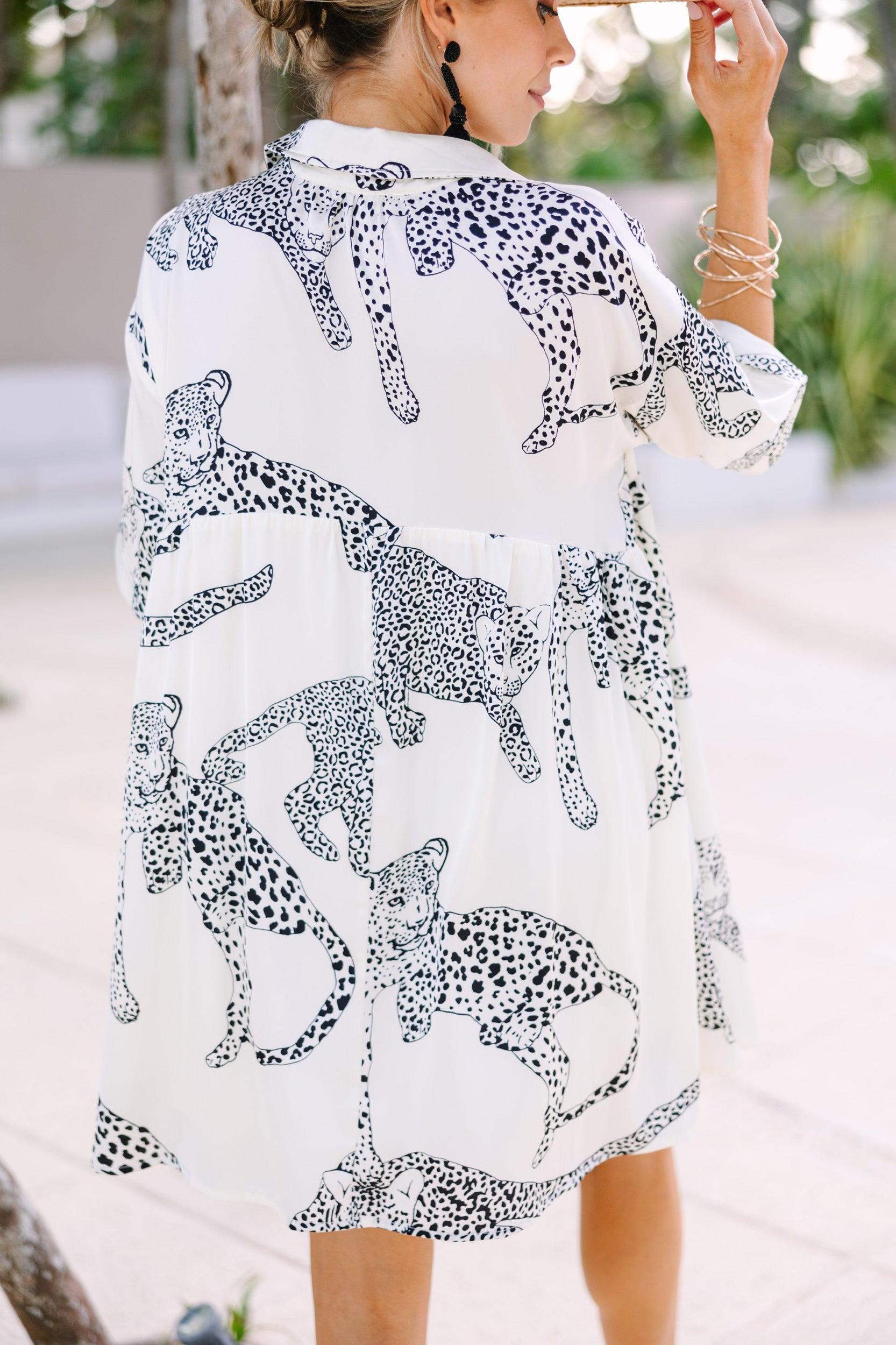 Good Ideas Cream White Leopard Print Babydoll Dress Female Product Image