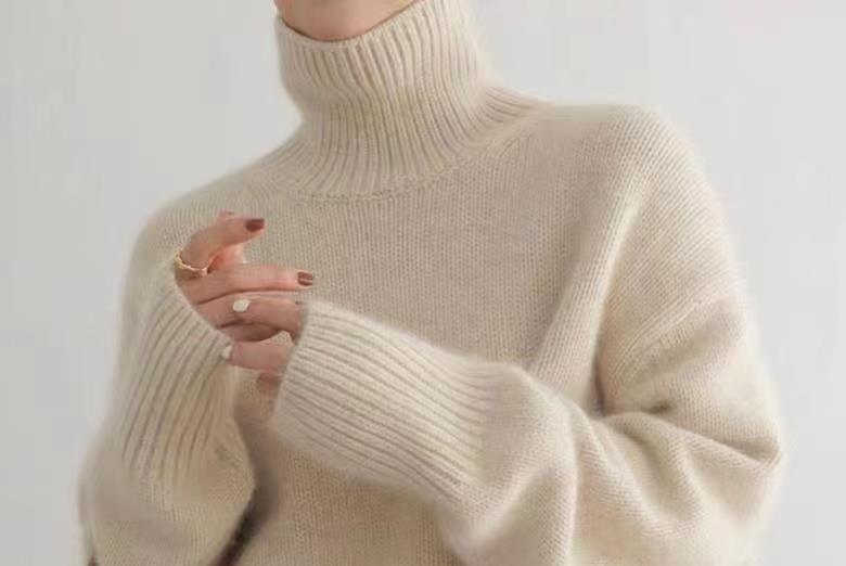 Drop Shoulder Turtleneck Plain Oversized Sweater Product Image