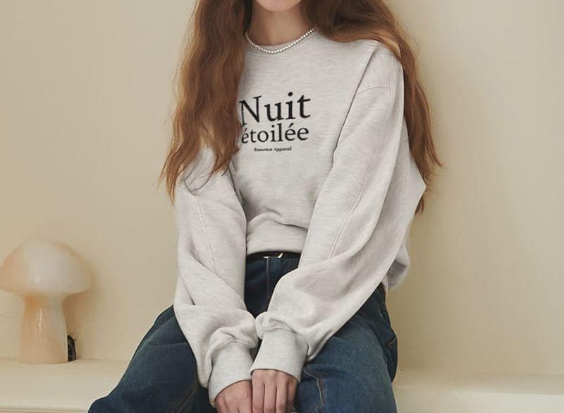 Drop Shoulder Crew Neck Lettering Printed Pullover Product Image