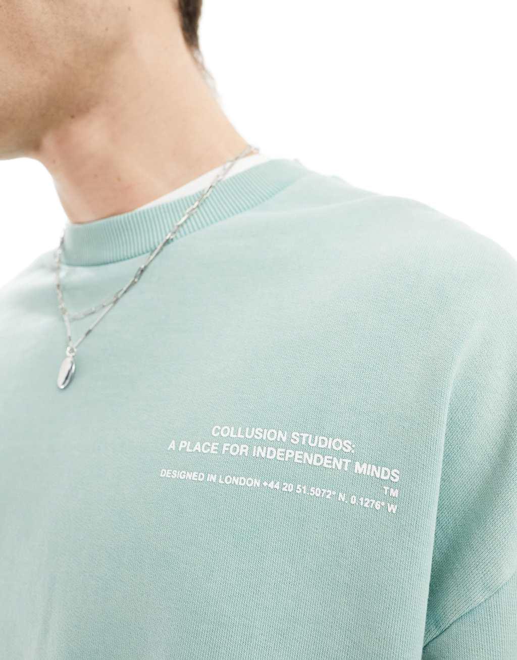 COLLUSION STUDIOS sweatshirt in teal wash - part of a set Product Image