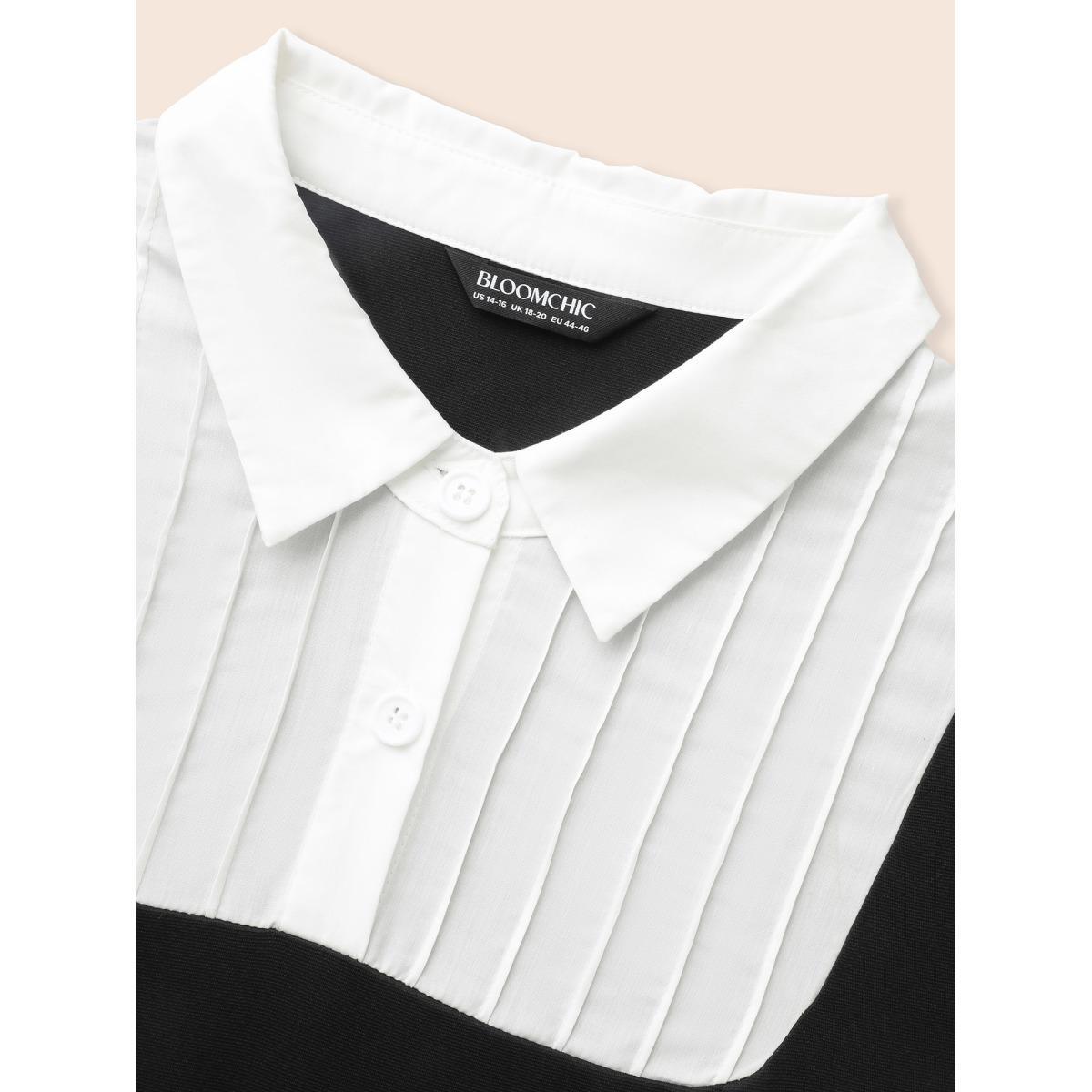 Plus Size Contrast Patchwork Tucked Seam Sleeveless Dress Black Women Elegant Tucked seam Shirt collar Sleeveless Curvy BloomChic 10/M Product Image