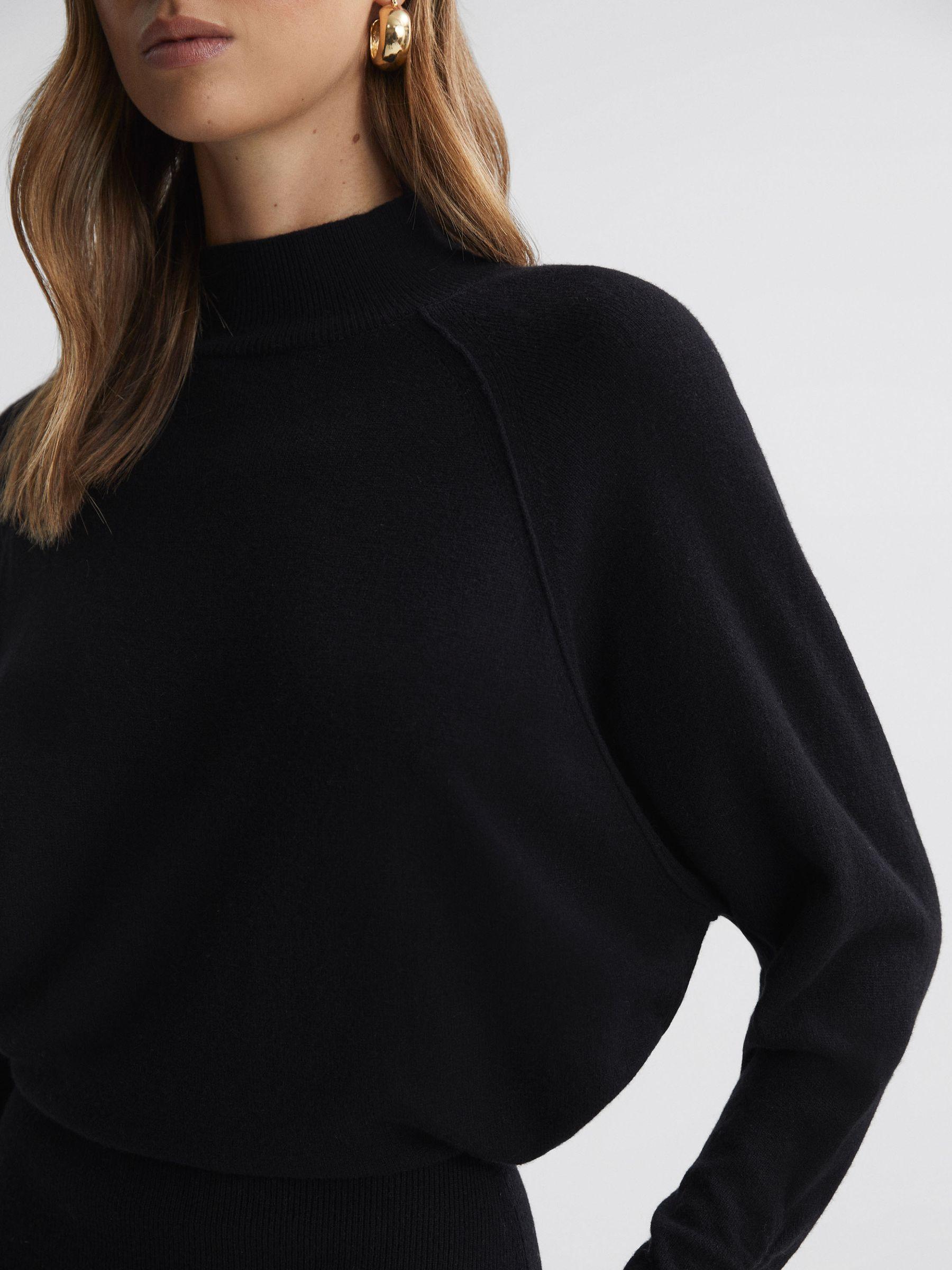 Wool Blend Ruched Sleeve Midi Dress in Black Product Image
