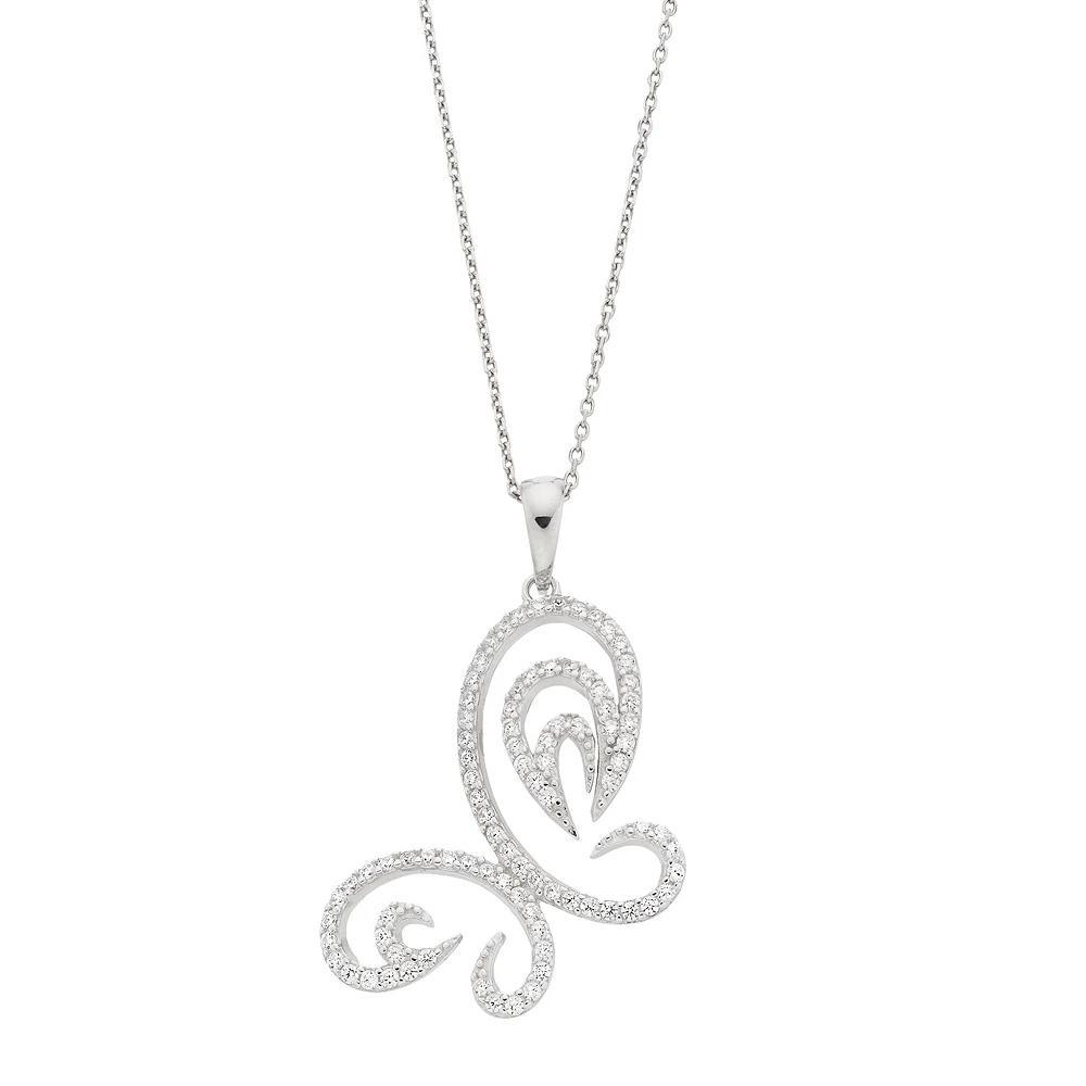 Rosabella Sterling Silver Cubic Zirconia Butterfly Pendant Necklace, Women's, Size: 18" Product Image