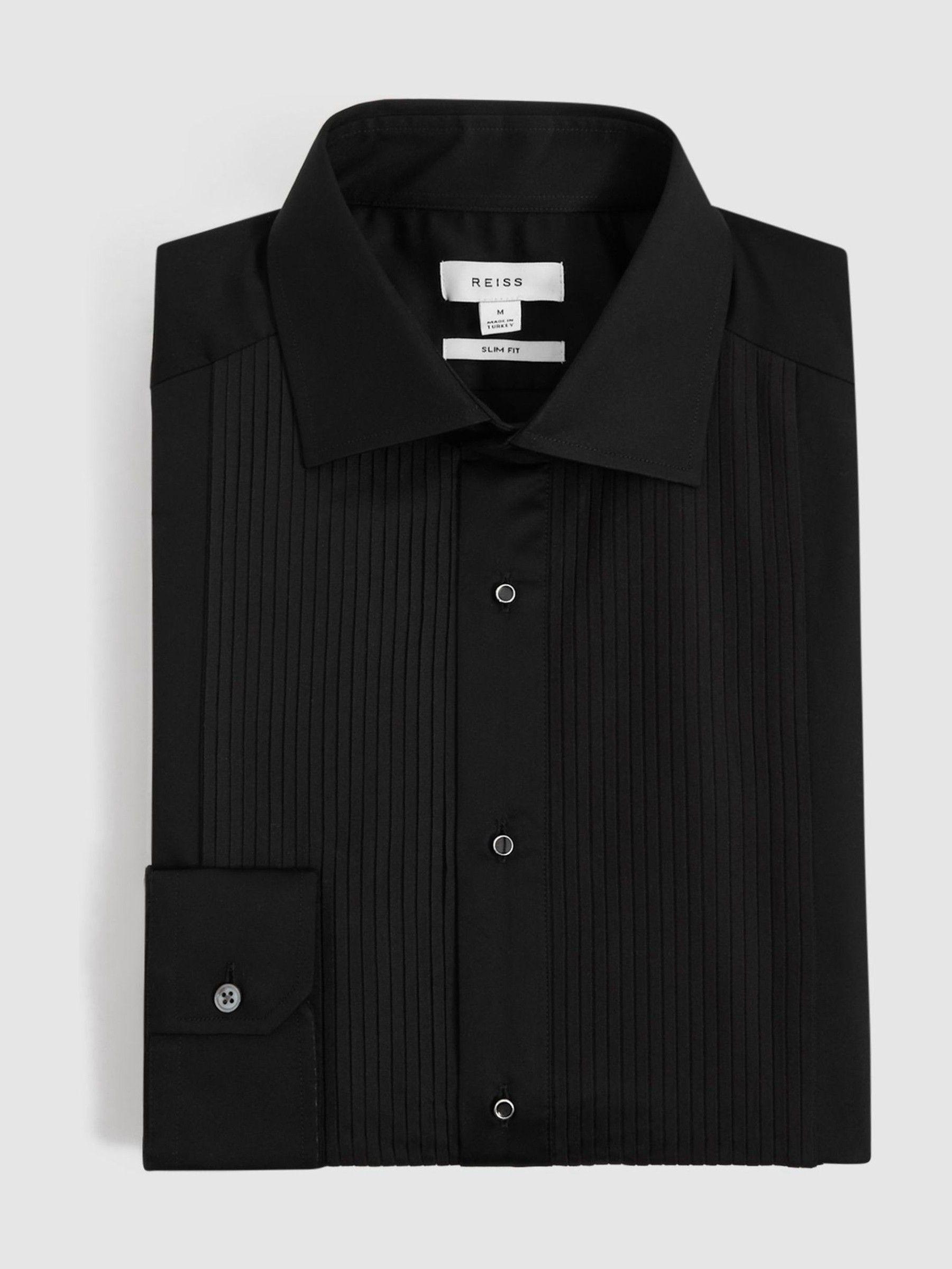 Slim Fit Cotton Dinner Shirt in Black Product Image