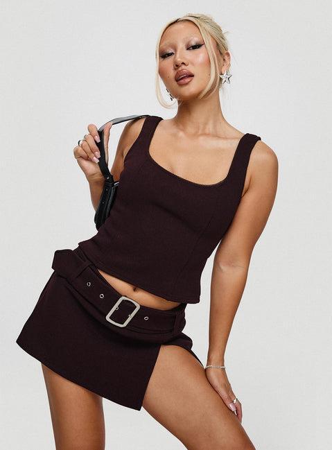 Genessa Belted Micro Mini Skirt Wine Product Image