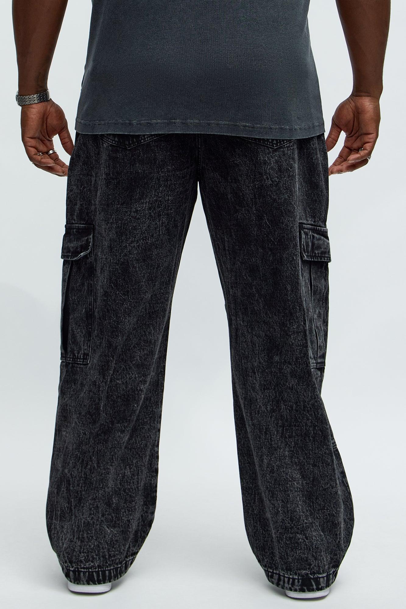 Baggy Minor Panel Cargo Jeans - Black Wash Product Image