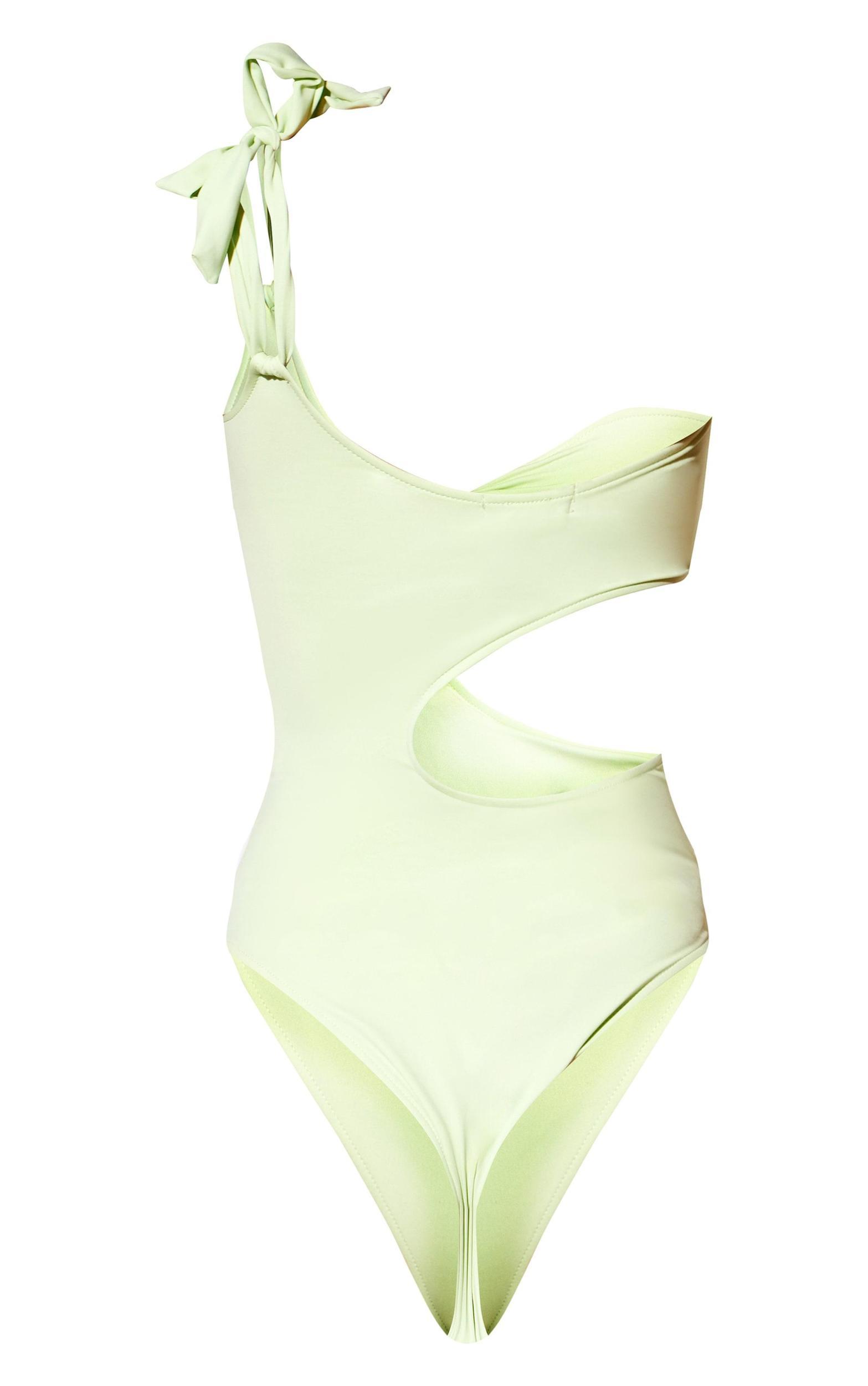 Sage Green One Shoulder Cut Out Swimsuit Product Image