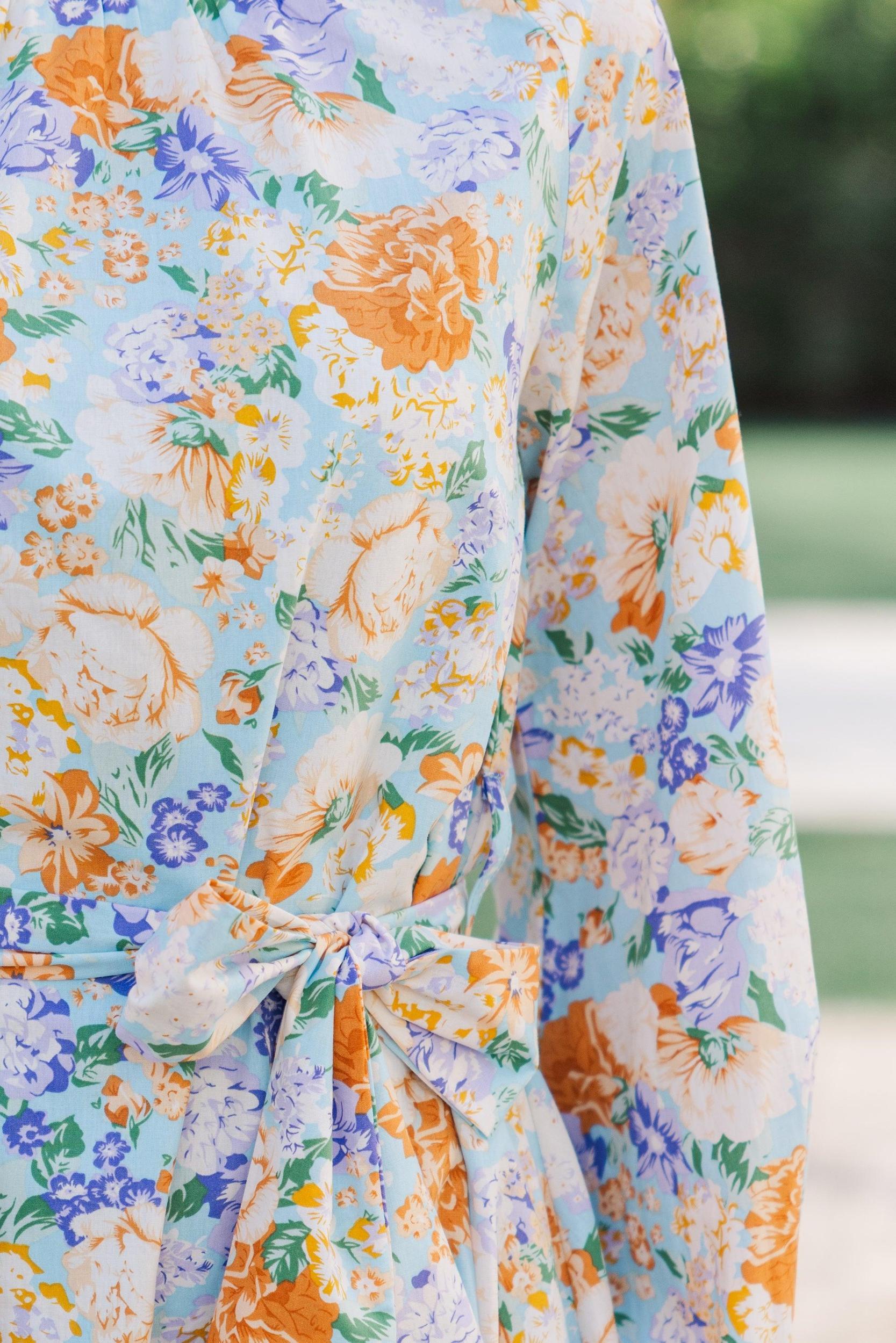 In Your Love Light Blue Floral Tied Waist Dress Female Product Image